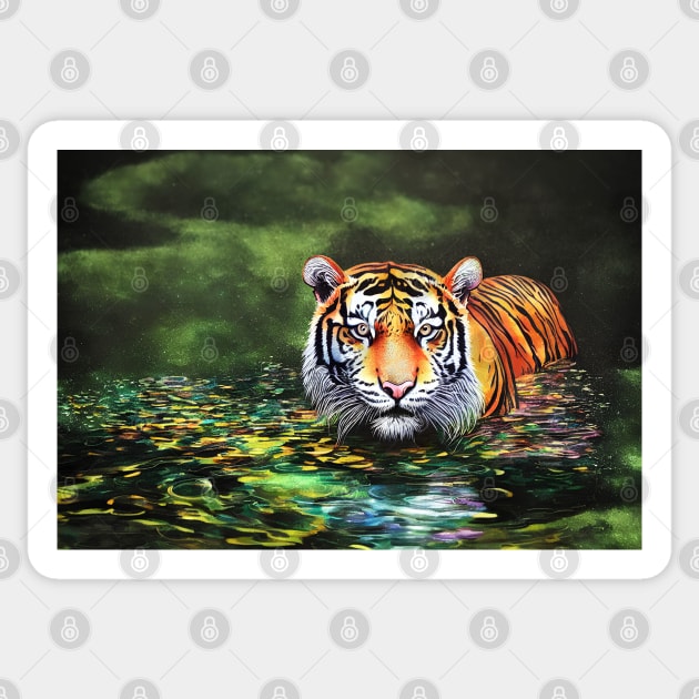 Tiger In The Water Sticker by rachelboucher